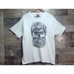 Harley-Davidson T-Shirt‎ Men Size L White Cotton Jet City Skull Graphic Seattle